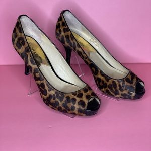 Leopard Michael Kors peep toe heels. Size 7 with 3in heel